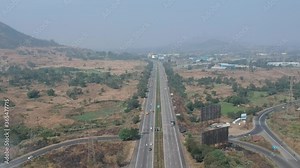 Multi-Lane Highway traffic of Pune Mumbai Expressway aerial drone footage - road travel & road safety in India