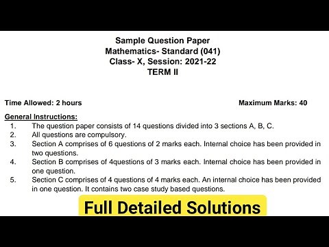 Sample Paper Of Class 10 Maths (Term 2) Full Solution || std maths || cbse term 2 || board Exam 2022