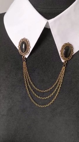 Broche de col victorienne baroque métal bronze avec cabochons noirs, épingle de chemise élégante, accessoire gothique, romantique, steampunk - Etsy France