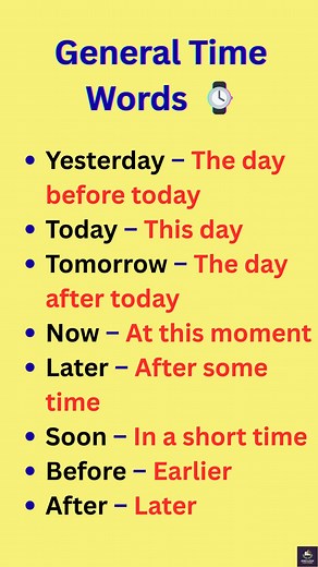 ⏰ GENERAL TIME WORDS – Simple & Clear! Easy words, but very important for everyday English! ✨ Save this for revision! ✔️📚 #TimeVocabulary #GeneralTimeWords #EnglishLearning #BasicEnglish #EnglishForBeginners #LearnEnglish #EnglishGrammar #SpokenEnglish #VocabularyLesson #StudyEnglish #EnglishTips #ESLLearning #DailyEnglish #EasyEnglish #hilightseveryonefollowers2025 #englishexplorer | English Explorer