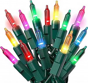 PREXTEX Christmas String Lights with Green Wire - 100 Count, 20 Ft Multicolored Christmas Tree Lights for Xmas Decorations Indoor and Outdoor - Incandescent String Light for Patios, Fences, Holidays