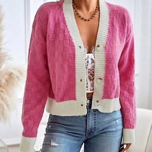 Pink Checkerboard Cardigan