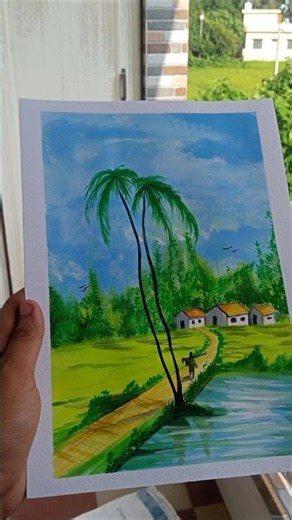 how to draw landscape with poster colour #shorts #drawing