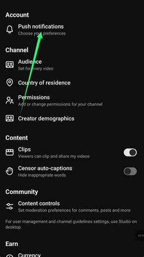 YT Studio Push notification setting #ytstudio #settings #shortvideo