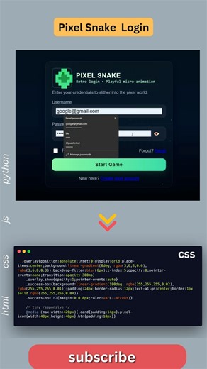 Animated Pixel Snake Login — Ultra Clean UI! 🐍💡Coding #WebDesignTricks #FrontendInspiration