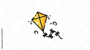 flat kite cartoon icon animation video design, animated of kite isolated video with transparency background.