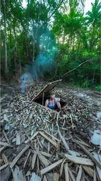 Primitive Earth Shelter Build | Cooking Steak on Clay Stove in the Wild #bushcraft #build