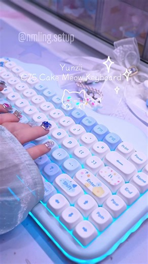 The cute new keyboard YUNZII C75 Cake Meow ≽^•༚• ྀི≼ 🩵 @YUNZII KEYBOARD #gamingsetup #yunziikeyboard #setup #yunziic75