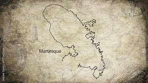 Martinique map drawn on a cartography background sheet of paper