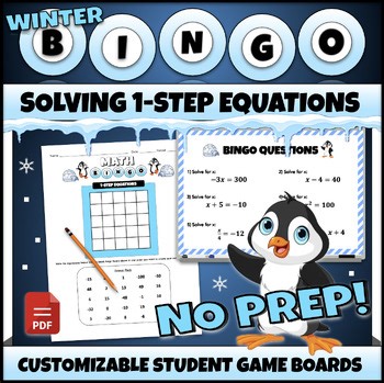 6th Grade Math Winter Review Activity Solving One-Step Equations Bingo Game