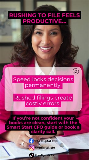 Fast filing creates slow fixes. If you’re not confident your books are clean, start with the Smart Start CFO guide or book a clarity call. Peace of mind starts with understanding your numbers. Smart Start ebook in my bio. #DigitalCFO #TaxPrep #SmallBusiness #Bookkeeping #CFO Disclaimer: Educational content only. Not tax, legal, or financial advice.