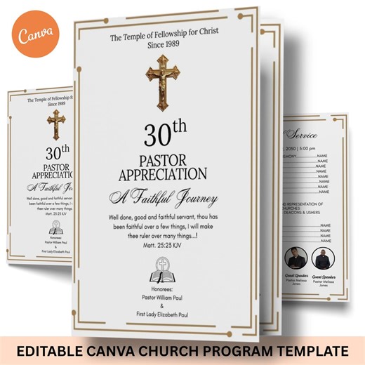 Editable Canva Church Program Template, Pastor Appreciation Design, Digital Download Flyer, Editable Template for Church Anniversaries - Etsy