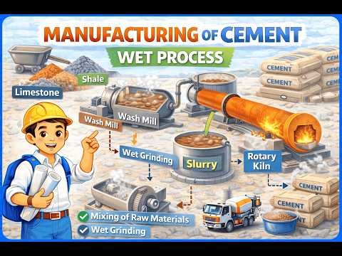 Cement Manufacturing Process| Wet Process | Civil Engineering Lecture | Construction Materials