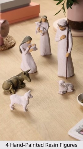 Willow Tree Shepherd and Stable Animals, Surrounding New Life with Love and Warmth, Build a Holiday Tradition with Classic Nativity Set, 4 Sculpted Hand-Painted Figures: Sheep, Camel, Shepherd, Goat