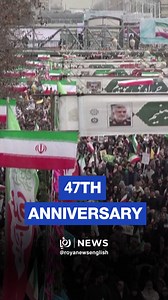 Iranians march near the Azadi tower (Freedom Tower) in the capital Tehran, chanting slogans and waving national flags to mark the 47th anniversary of the 1979 Islamic revolution. The Persian calendar date of Bahman 22 celebrates the anniversary of the resignation of the ousted shah's last prime minister and the formal assumption of power by revolutionary leader Ayatollah Ruhollah Khomeini. | Roya News English