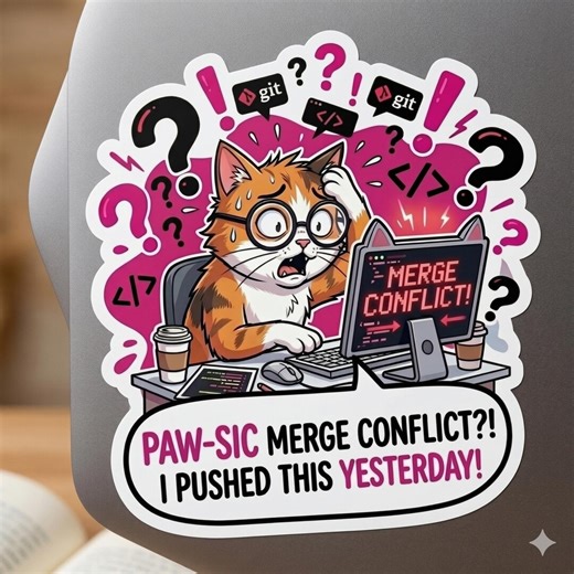 Funny Programmer Cat Sticker, Merge Conflict Coding Humor, Git Developer Meme, Software Engineer Laptop Sticker, Debugging Humor Gift - Etsy