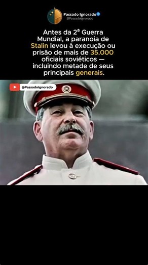 🩸 Antes da Segunda Guerra Mundial, Joseph Stalin cometeu um dos erros mais fatais da história militar: temendo conspirações internas, ele purgou o próprio Exército Vermelho. Entre 30.000 e 40.000 oficiais soviéticos foram presos, torturados, enviados ao Gulag ou er*xecutados — incluindo metade dos generais de alto escalão. Com a liderança militar destruída, a URSS entrou em 1941 vulnerável quando Hitler lançou a Operação Barbarossa, resultando em derrotas catastróficas nos primeiros meses da gu
