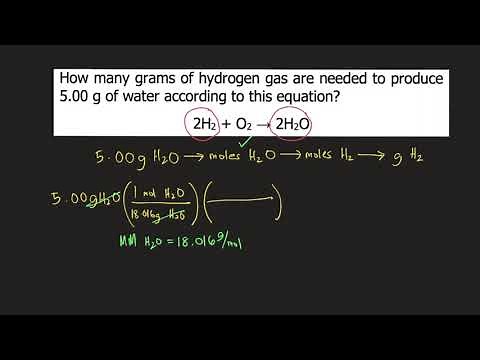 How many grams of hydrogen gas are needed to produce 5.00 g of water according to this equation?