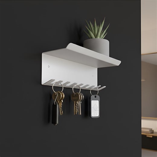 Wall Mounted Metal Key & Mail Holder With Shelf, Modern Entryway Organizer Rack - Etsy