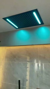 Luxury Thermostatic Digital Spa Shower System: 20x14in LED Rainfall Shower w/Remote Control and 6in Dual Rainfall Heads, 4 Body Jets with Flow Control, Brass Handheld, Black