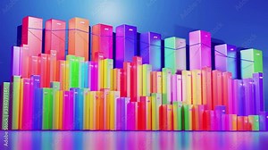 beautiful 3d looped background for analytical programs with abstract infographics, statistical data. Multicolor bars, counters and graph. 3d columns smoothly move up and down in loop. Financial bg