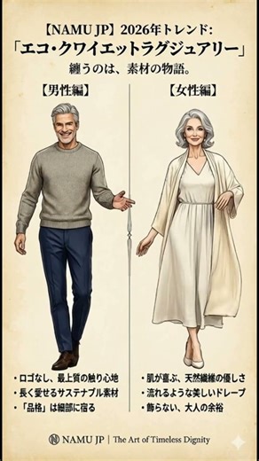 [NAMU Otona Style & Music] 2026年最新トレンド！地球に優しく、品格を纏う「エコ・クワイエット・ラグジュアリー」
