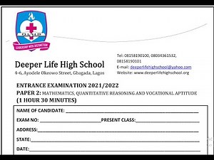 Deeper Life Entrance Math Questions and Answers