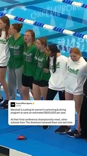 Marshall’s women’s swimming & diving team was honored by fans and other athletes at their final conference championship meet before being cut by the Thundering Herd’s athletic department 🏊‍♀️ (🎥 via @american_conf) | Front Office Sports