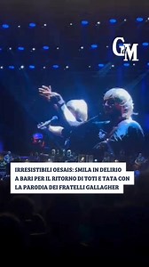 🚀 Cinquemila persone in delirio, cori da stadio su Simm' Turaist' Inglais, Na mnenna d'Vtount e Ianna, risate fragorose, torce dei telefoni accese e una lunga, commossa standing ovation finale. Il secondo appuntamento live degli Oesais, andato in scena ieri sera, sabato 5 luglio, alla Fiera Del Levante di Bari, ha confermato in pieno il successo del grande ritorno sul palco di TOTI E TATA, Emilio Solfrizzi e Antonio Stornaiolo. A 27 anni dalla loro prima, leggendaria parodia dei fratelli Gallag