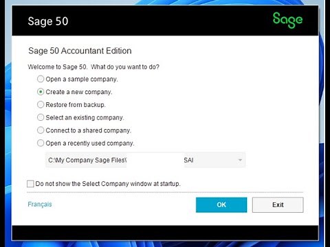 Create a new company - Sage 50