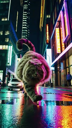 Giant Cat Walking Through a City