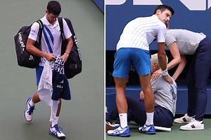Watch Novak Djokovic get BOOTED OUT of US Open after accidentally hitting line judge with angry swipe at ball