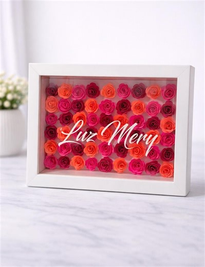 Personalized Name Floral Shadow Box | Custom Paper Flower Frame | Nursery Wall Decor | Unique Handmade Gift - Etsy