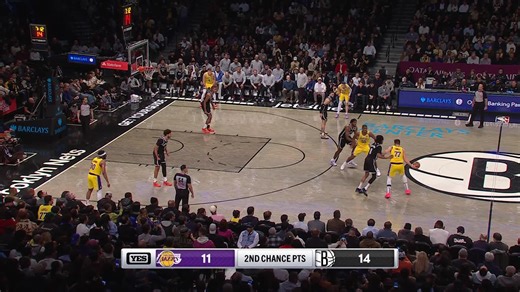 Cam Johnson thunders the dunk on the break and the Lakers call a timeout