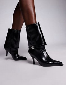 ASOS DESIGN Ella heeled fold over ankle boots with buckle detail in black | ASOS