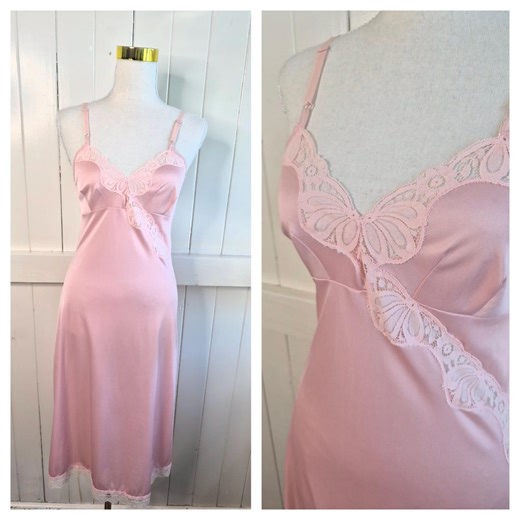 Vintage 1970s Pink Lace Slip Dress, Lingerie Romantic Boudoir Nightgown Vintage Sleepwear Size S-M - Etsy