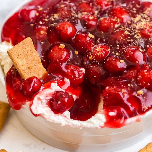 No-Bake Cherry Cheesecake Dip - HEAVENLY! 🍒❤️ Full Recipe - https://bit.ly/3CJvZfG Creamy cheesecake mixture topped with cherry pie filling - a crowd Favorite! | Kitchen Fun With My 3 Sons