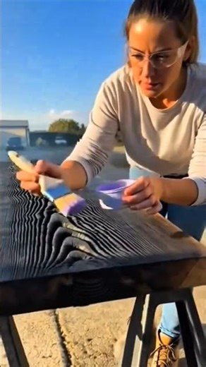 Insane Flame-Burned Table with Iridescent Rainbow Powder 🌈🔥
