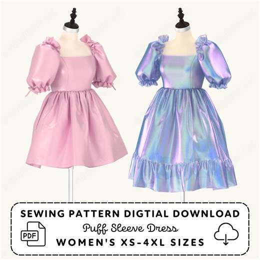 Poofy Puff Sleeve Dress Pattern | Babydoll Style (Womens XS-4XL) PDF Digital Download - Etsy Nederland