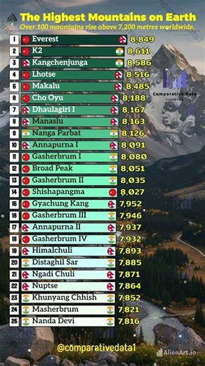 🌍 Top 25 Highest Mountains on Earth 🏔️ | Mind-Blowing Heights!