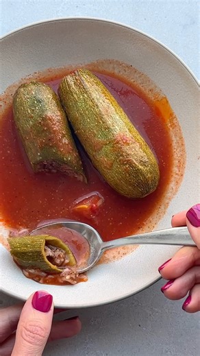 Kousa (Stuffed Squash) - a traditional Lebanese dish I grew up eating! It’s a labor of love that involves coring squash, preparing a simple meat-and-rice filling, stuffing, then simmering in a rich broth, but it’s worth every step. | Feel Good Foodie