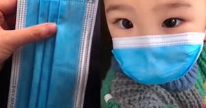 Here's how to quickly modify an adult-sized disposable face mask to fit your kid