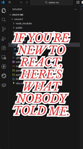 Jevin | React WebDevelopment Lessons on Instagram: "100 files. 12 folders. node_modules with 50,000 things inside. You opened your first React project and thought: "What the hell am I looking at?" You're not dumb. The setup is just overwhelming. But here's what senior devs won't tell you — they ignore 99% of it too. ONE folder matters. ONE file is where everything starts. This reel cuts through the noise. No jargon. No fluff. Just the one thing you actually need to know. 60 seconds. Confusion go