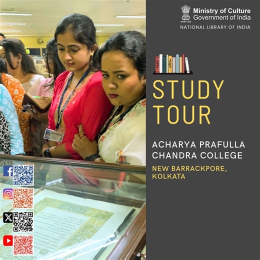 A team of 19 students and 4 teachers from Acharya Prafulla Chandra College visited the National Library of India today. The group explored rare collections, experienced the rich archival heritage of the nation, and engaged in an inspiring learning session with our officials. Ministry of Culture, Government of India Amrit Mahotsav Gajendra Singh Shekhawat Rao Inderjit Singh Ajay Pratap Singh Raja Rammohun Roy Library Foundation, Ministry of Culture, Govt. of India PMO India MyGovIndia | National 