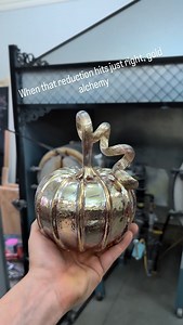 1.2K views · 155 reactions | Glassblowing has some pretty amazing tricks up its sleeve. Almost pure gold pumpkin. And yes I'm still making pumpkins! Open house demo and sale November 16th 11-4. Come visit. #glassblowing #art #sculpture #artglass #fall #pumpkin #glasspumpkin #event #yycevents | Okotoks Hot Glass | Facebook