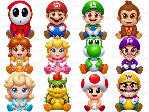 Super Mario Baby Characters Bundle – 12 PNG |chibi Baby Style Design Clipart (digital Download) - Etsy