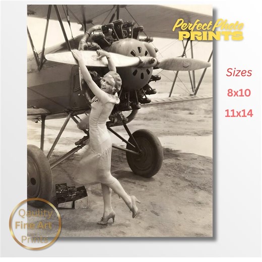 1920s Aviation Photo – Woman Turning Airplane Propeller | Vintage Aviation Photo Print - Etsy