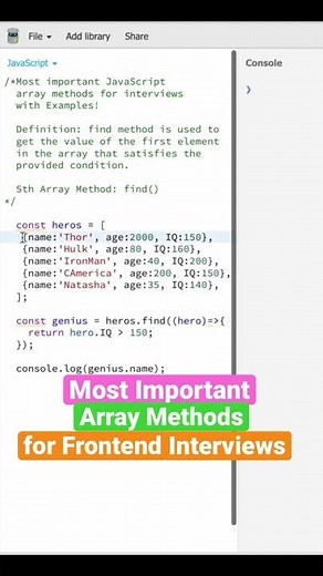 (Q-29) Most important JavaScript array methods for frontend interviews #interview #javascript