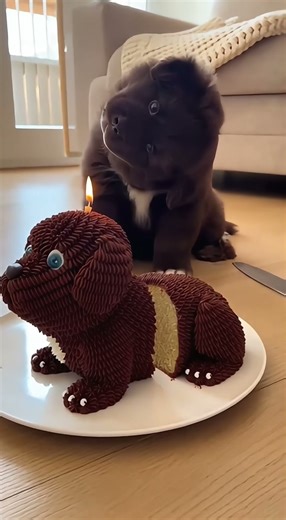 Sa réaction quand je coupe son gâteau qui lui ressemble 🎂🐶 #chien #happet #funny