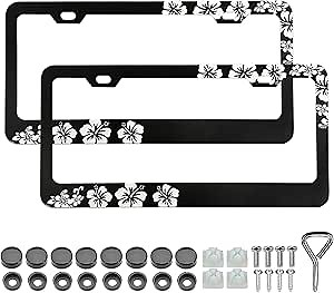 Hibiscus License Plate Frame - 2 Pack Hibiscus Floral License Plate Frame for Women Flower Hibiscus License Plate Frames, Hibiscus Floral Front Rear Premium Aluminum 2 Holes
